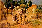 Frederick Arthur Bridgman Famous Paintings - Arab Women at the Town Wall